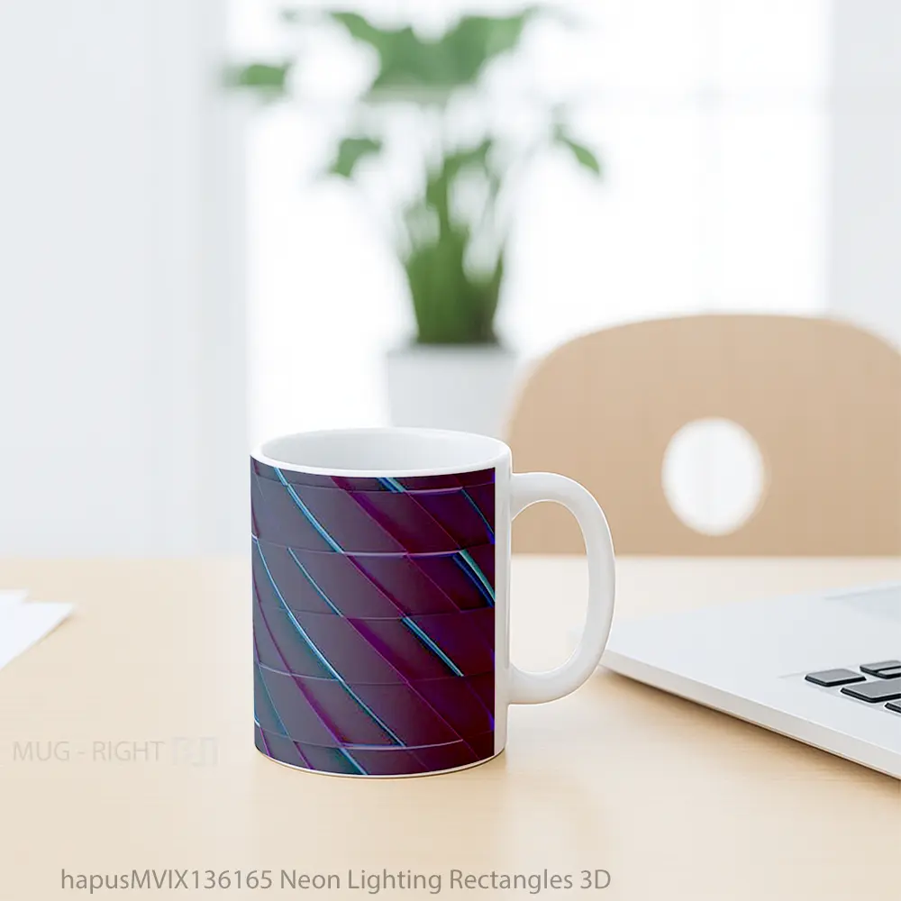 Mug Neon Lighting Rectangles 3D Gelas Keramik Unik - All-side / Desain