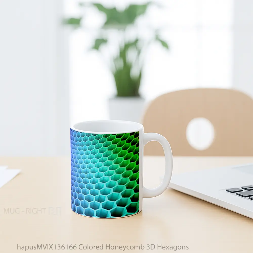 Mug Colored Honeycomb 3D Hexagons Gelas Keramik Unik - All-side / Desain