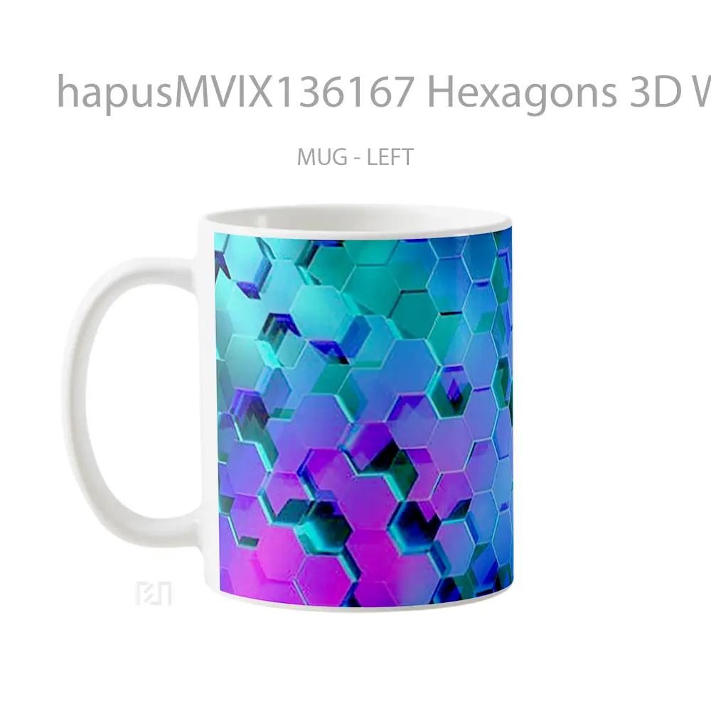 Mug Hexagons 3D With Neon Lighting Gelas Keramik Unik - All-side / Desain