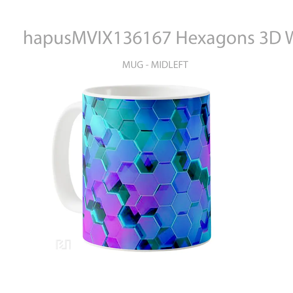 Mug Hexagons 3D With Neon Lighting Gelas Keramik Unik - All-side / Desain