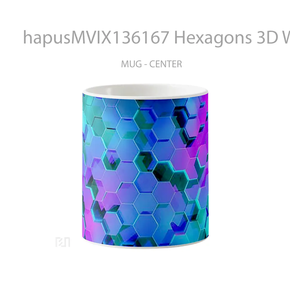 Mug Hexagons 3D With Neon Lighting Gelas Keramik Unik