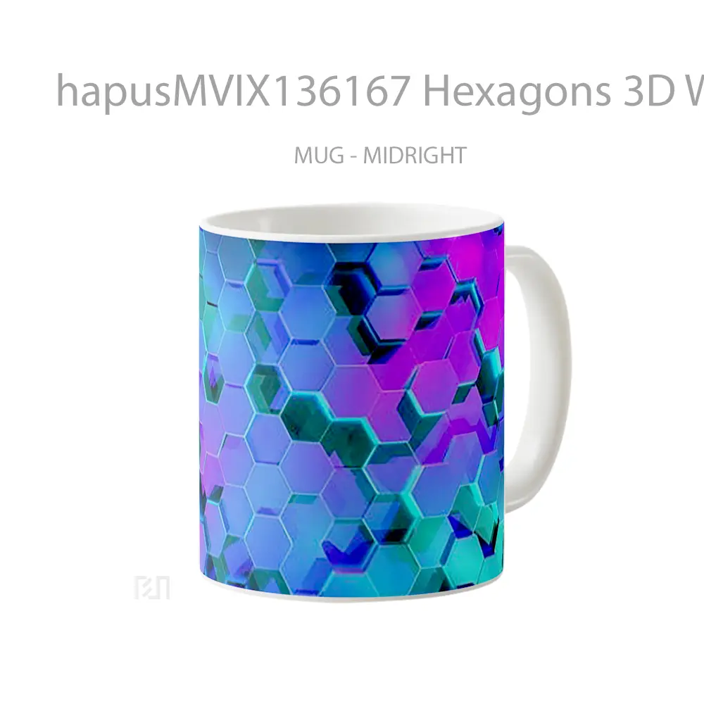Mug Hexagons 3D With Neon Lighting Gelas Keramik Unik - All-side / Desain