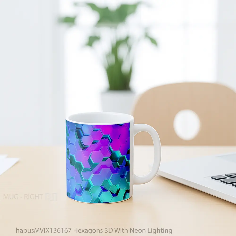 Mug Hexagons 3D With Neon Lighting Gelas Keramik Unik - All-side / Desain