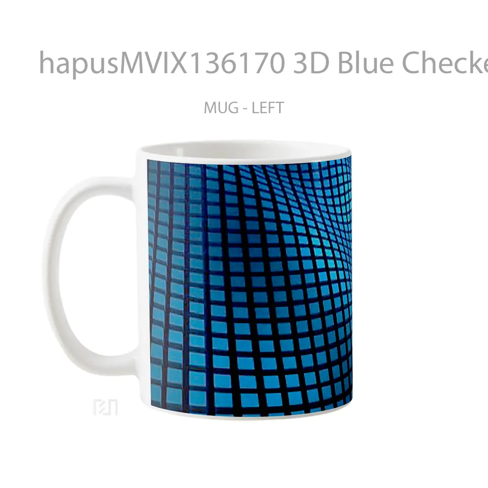 Mug 3D Blue Checkered Waves Gelas Keramik Unik - All-side / Desain