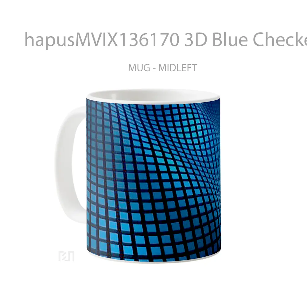 Mug 3D Blue Checkered Waves Gelas Keramik Unik - All-side / Desain