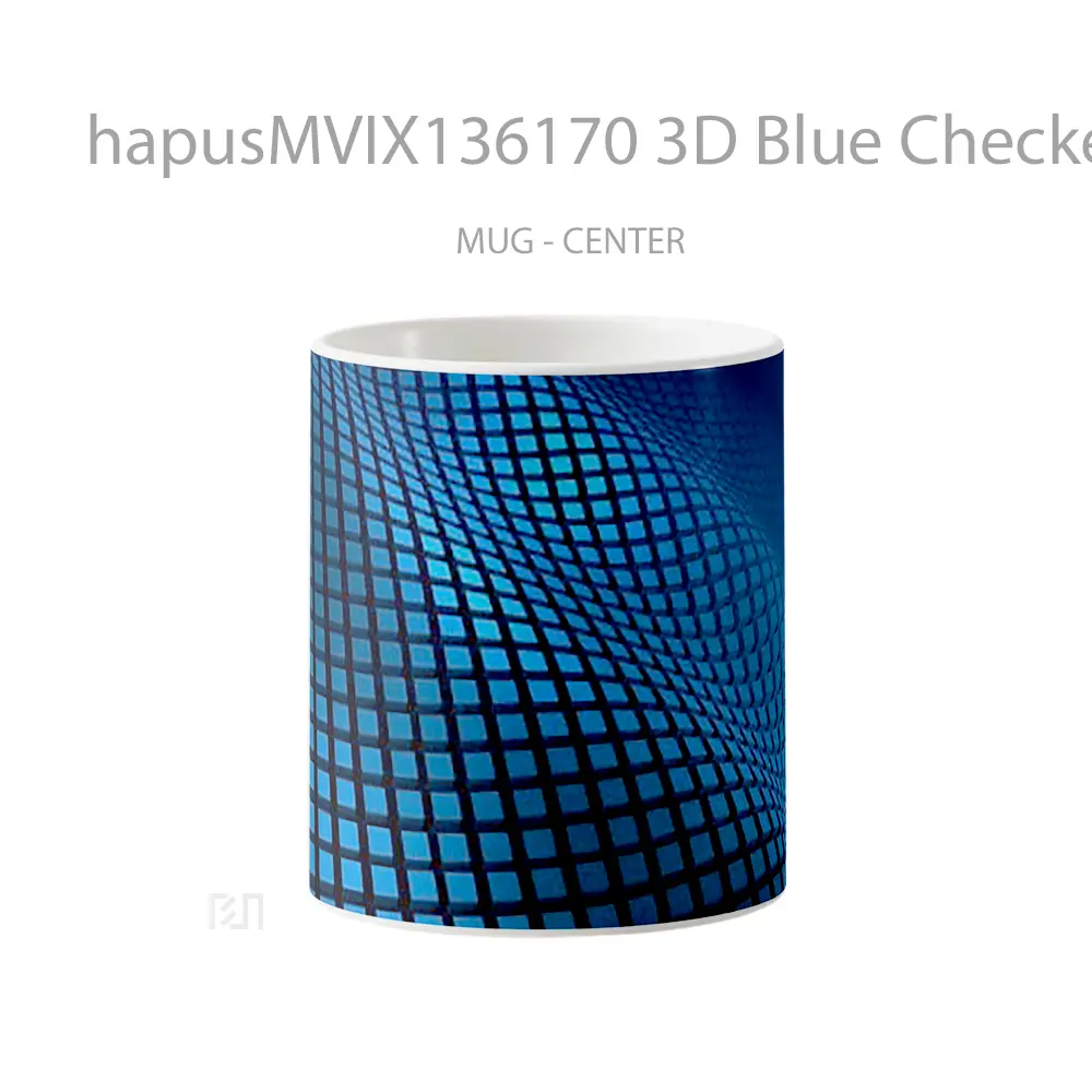 Mug 3D Blue Checkered Waves Gelas Keramik Unik