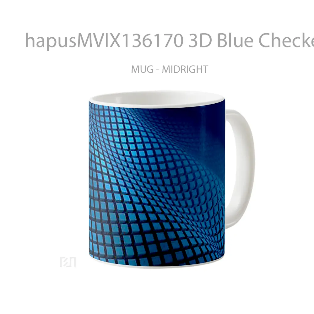 Mug 3D Blue Checkered Waves Gelas Keramik Unik - All-side / Desain