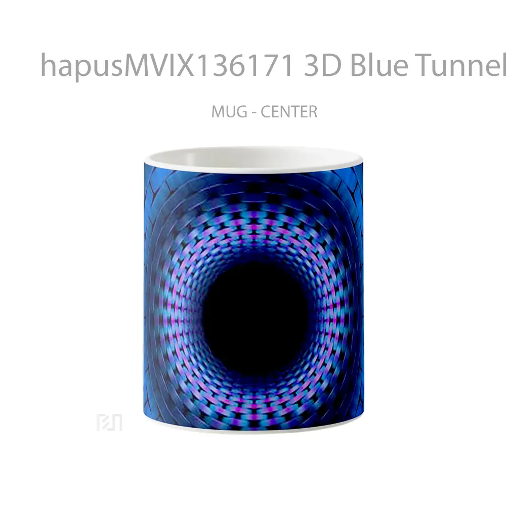 Mug 3D Blue Tunnel Circle Fractal Gelas Keramik Unik