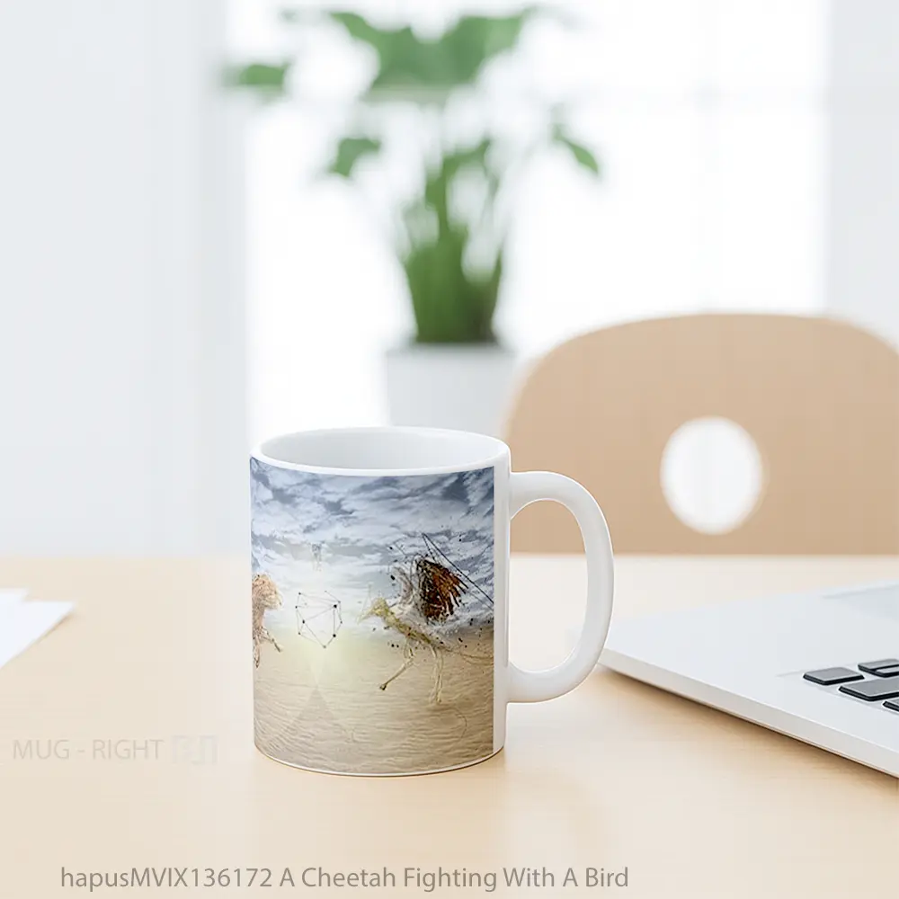 Mug A Cheetah Fighting With A Bird Gelas Hewan Lucu - All-side / Desain