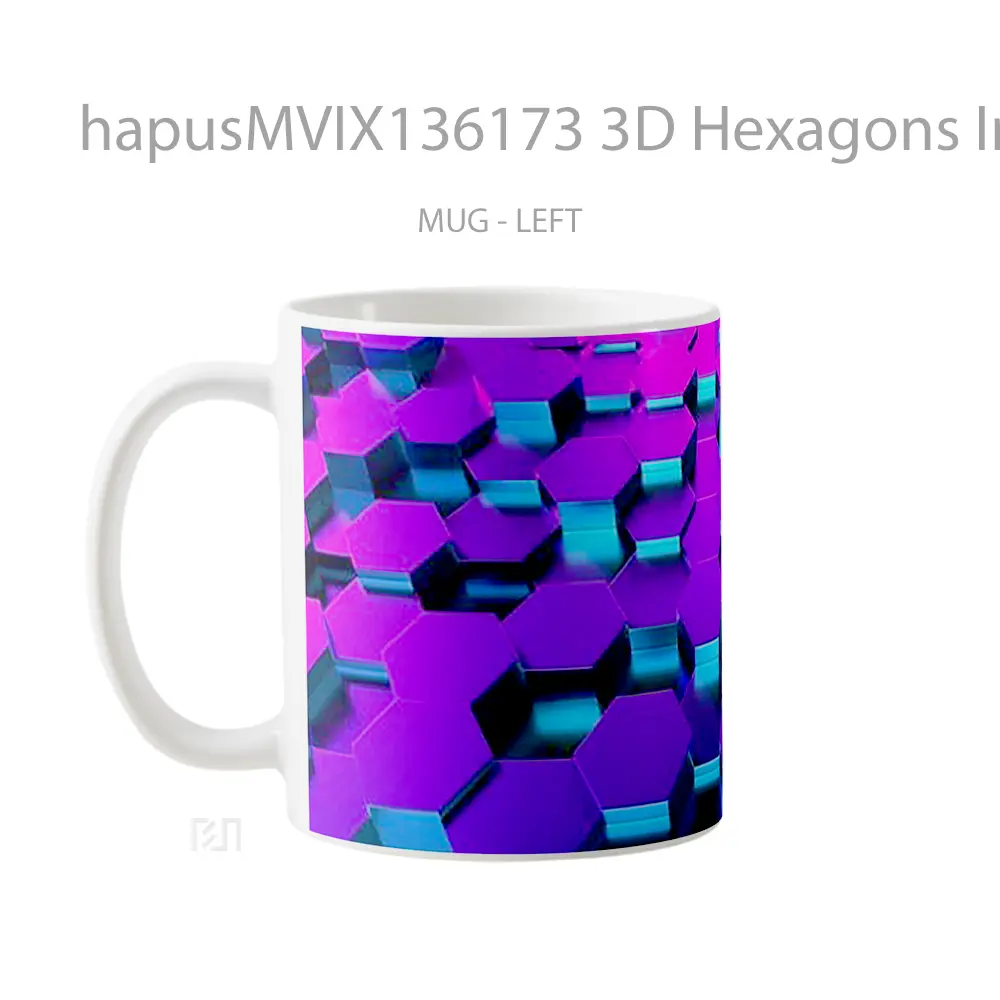 Mug 3D Hexagons In Perspective Neon Lighting Gelas Keramik Unik - All-side / Desain