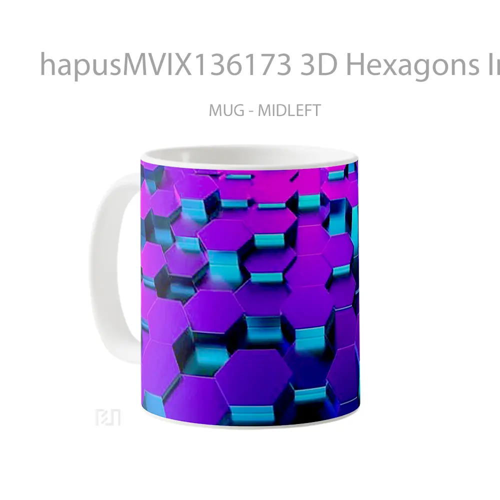 Mug 3D Hexagons In Perspective Neon Lighting Gelas Keramik Unik - All-side / Desain