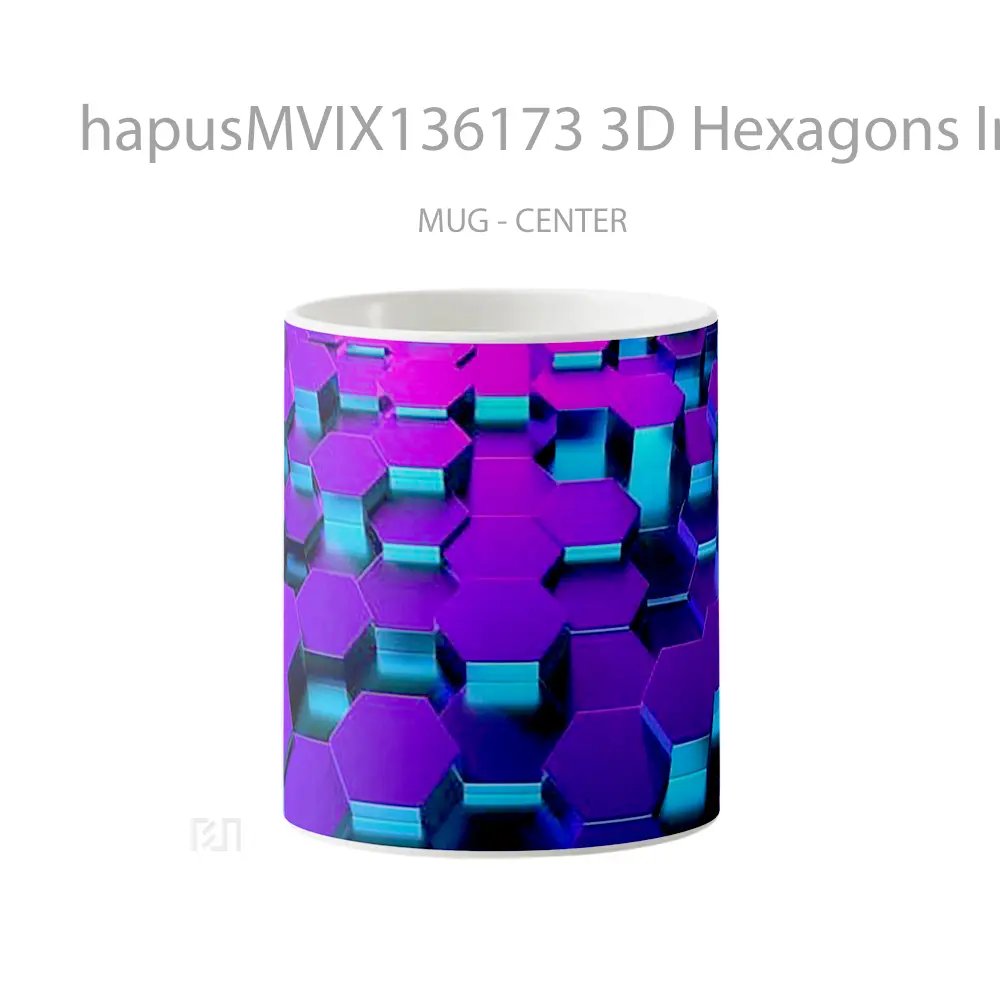 Mug 3D Hexagons In Perspective Neon Lighting Gelas Keramik Unik