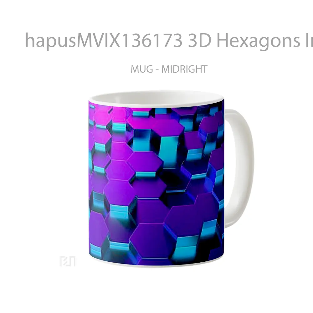 Mug 3D Hexagons In Perspective Neon Lighting Gelas Keramik Unik - All-side / Desain