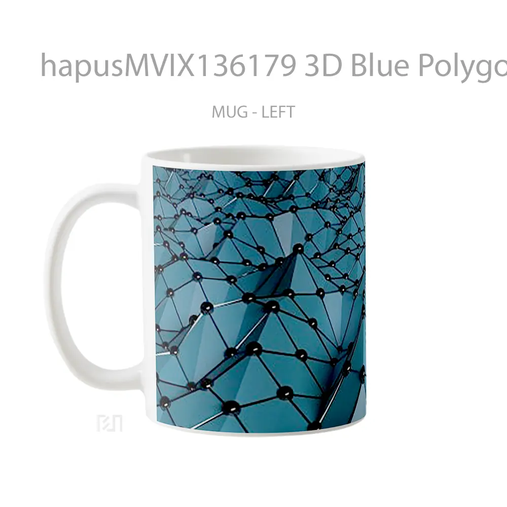 Mug 3D Blue Polygonal Mesh Gelas Keramik Unik - All-side / Desain