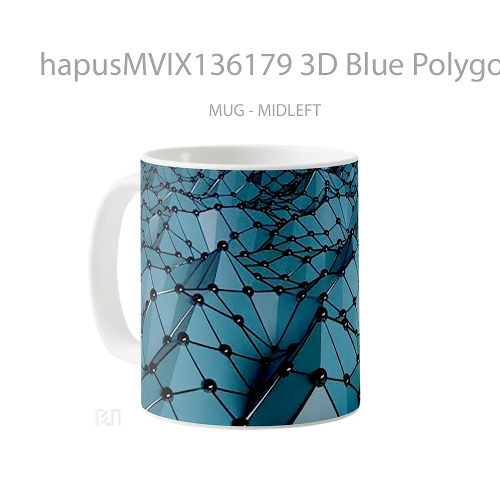 Mug 3D Blue Polygonal Mesh Gelas Keramik Unik - All-side / Desain