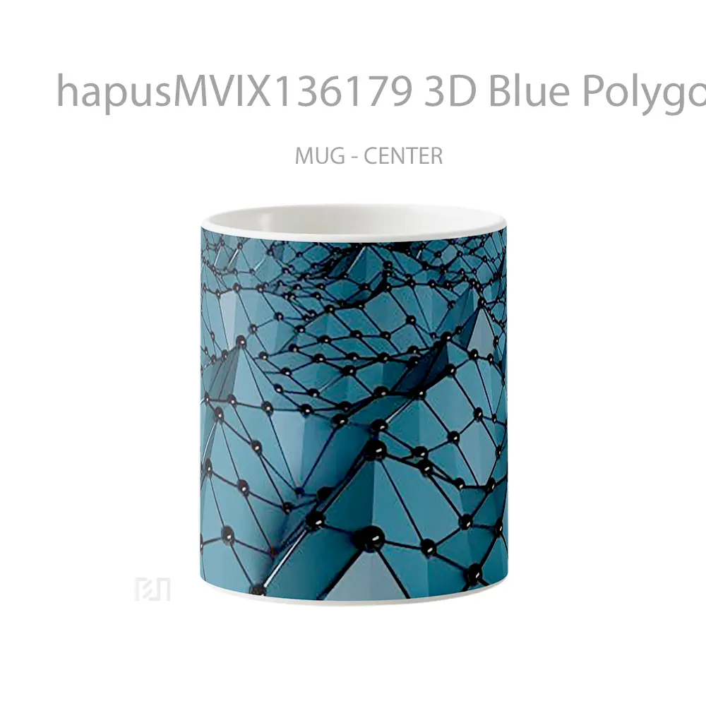 Mug 3D Blue Polygonal Mesh Gelas Keramik Unik