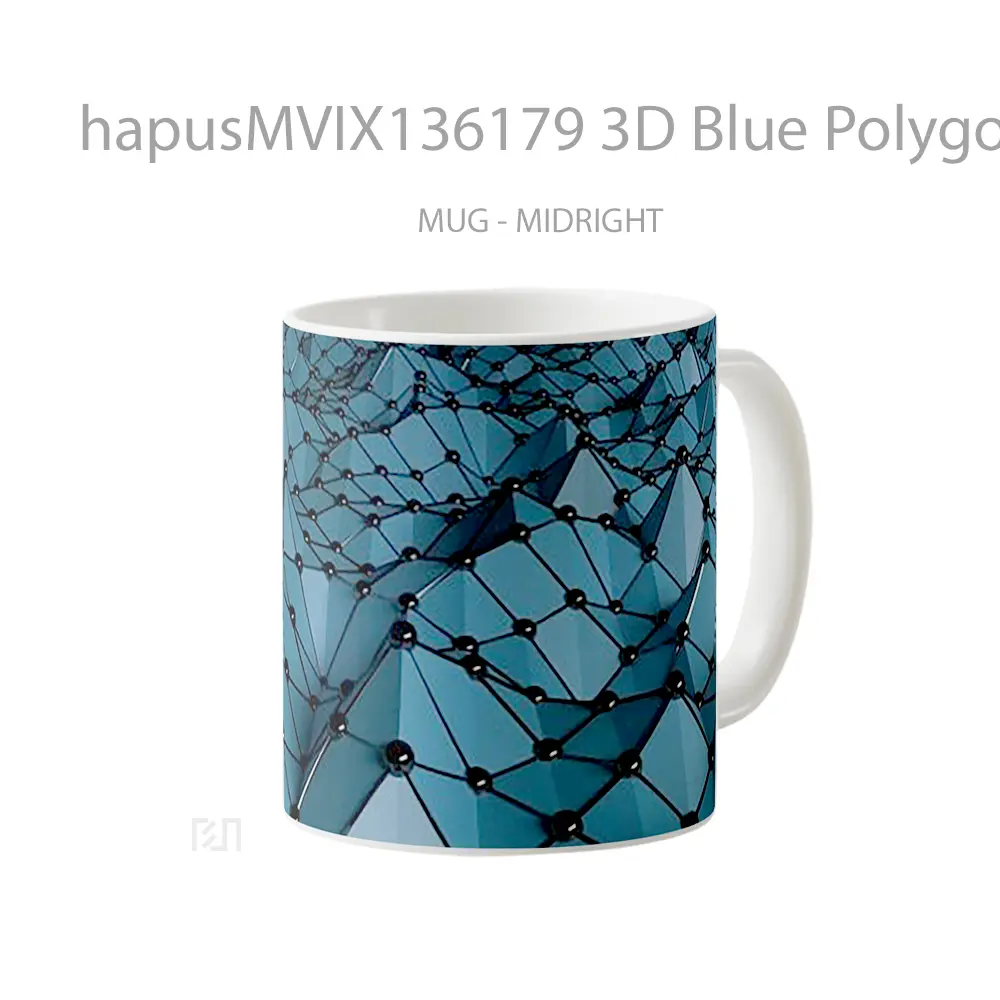 Mug 3D Blue Polygonal Mesh Gelas Keramik Unik - All-side / Desain