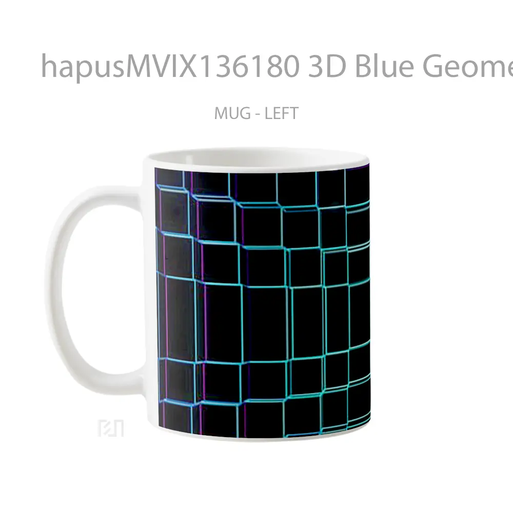 Mug 3D Blue Geometric Grid Gelas Seni Modern - All-side / Desain