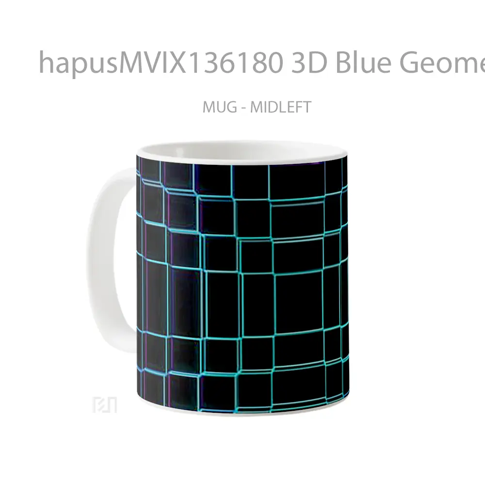 Mug 3D Blue Geometric Grid Gelas Seni Modern - All-side / Desain