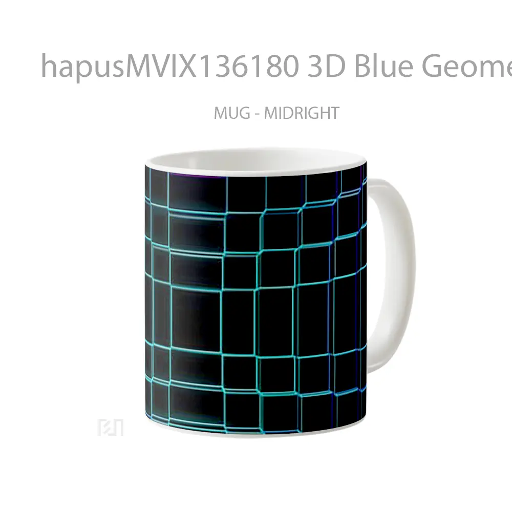 Mug 3D Blue Geometric Grid Gelas Seni Modern - All-side / Desain