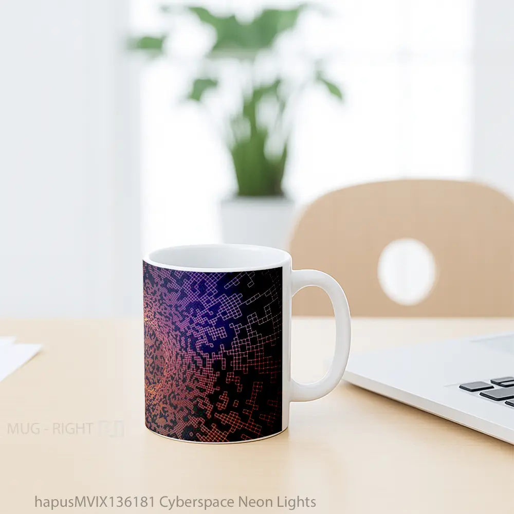 Mug Cyberspace Neon Lights Gelas Keramik Unik - All-side / Desain