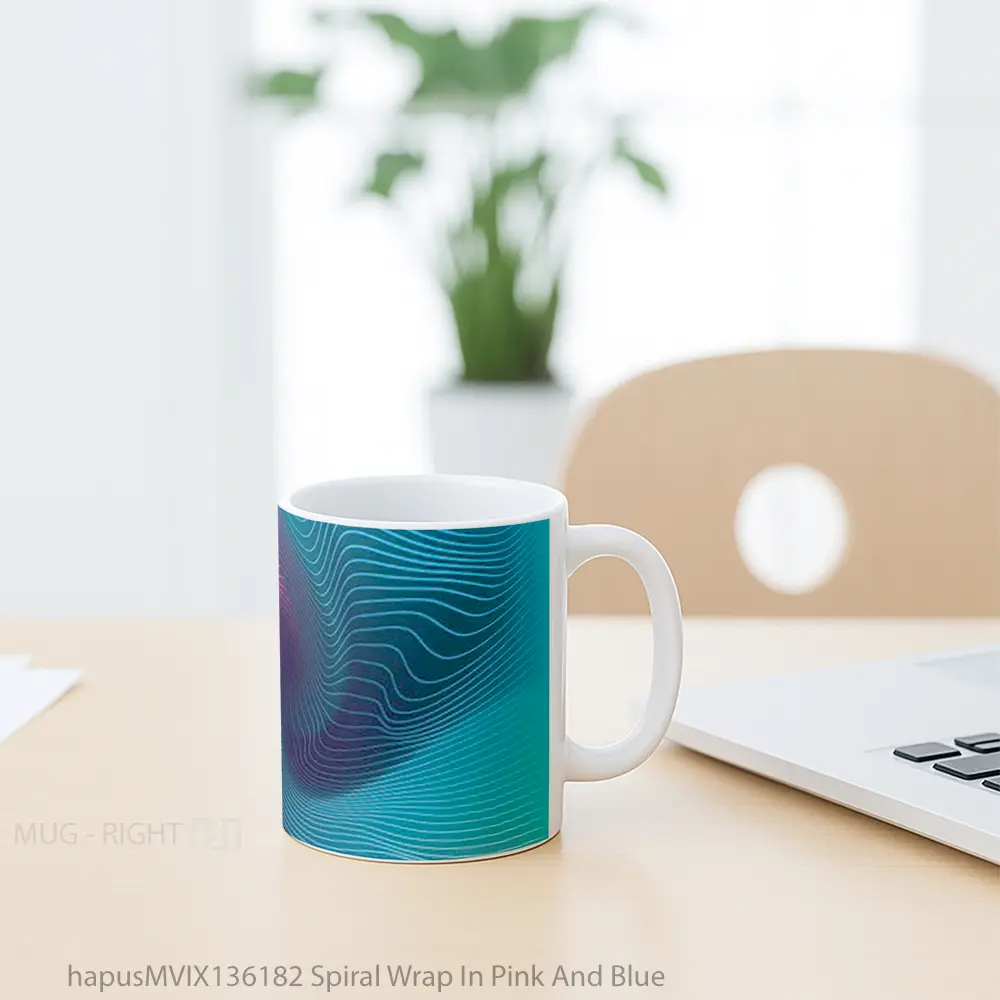 Mug Spiral Wrap In Pink And Blue Gelas Keramik Unik - All-side / Desain