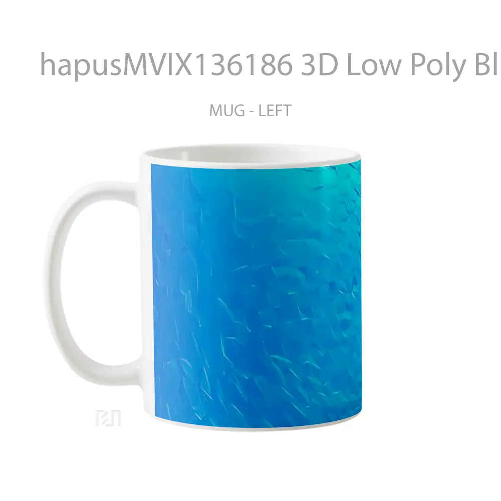 Mug 3D Low Poly Blue Texture Gelas Keramik Unik - All-side / Desain