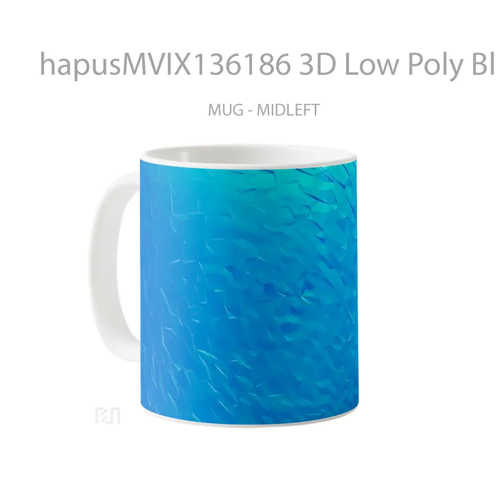 Mug 3D Low Poly Blue Texture Gelas Keramik Unik - All-side / Desain