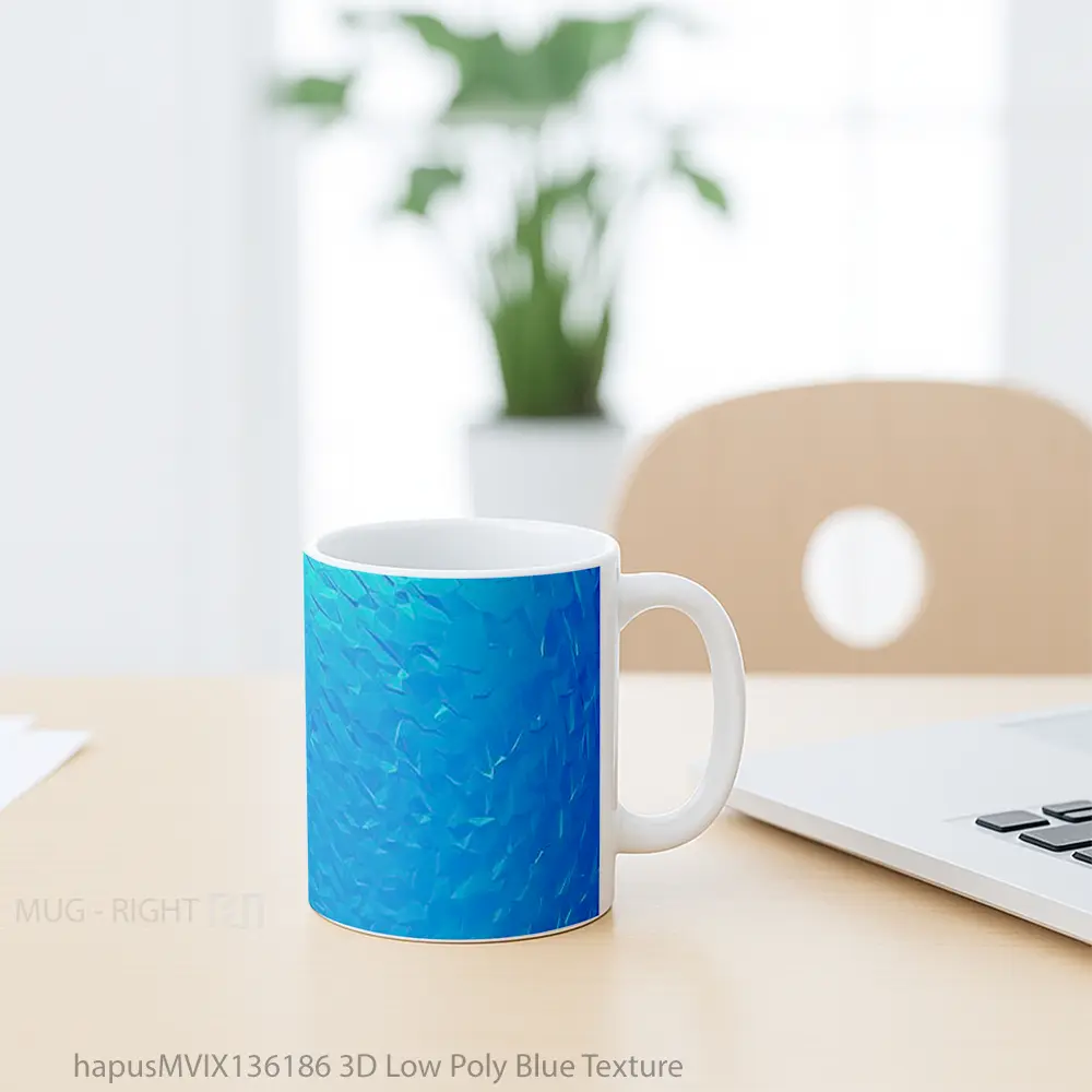 Mug 3D Low Poly Blue Texture Gelas Keramik Unik - All-side / Desain