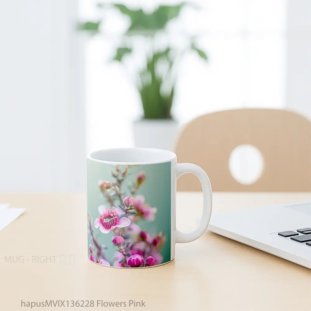 Mug Flowers Pink Gelas Pemandangan Alam - All-side / Desain