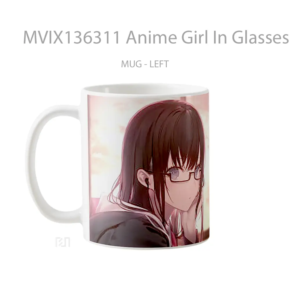 Mug Anime Girl In Glasses With Student Uniform Cangkir Anime - All-side / Desain