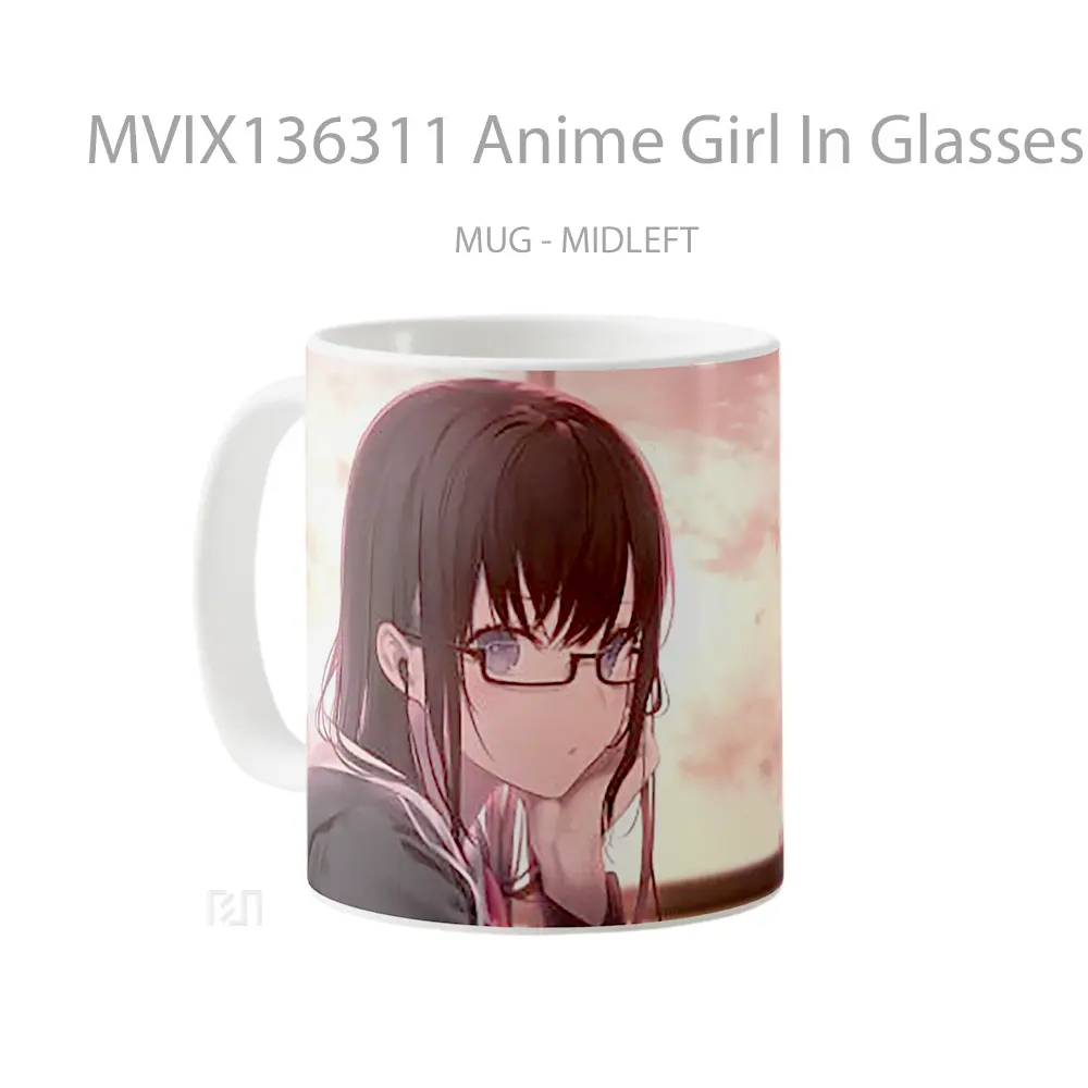 Mug Anime Girl In Glasses With Student Uniform Cangkir Anime - All-side / Desain