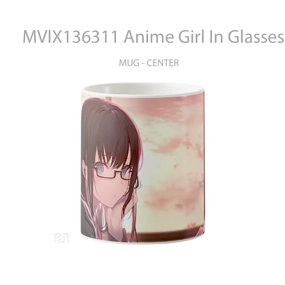 Mug Anime Girl In Glasses With Student Uniform Cangkir Anime