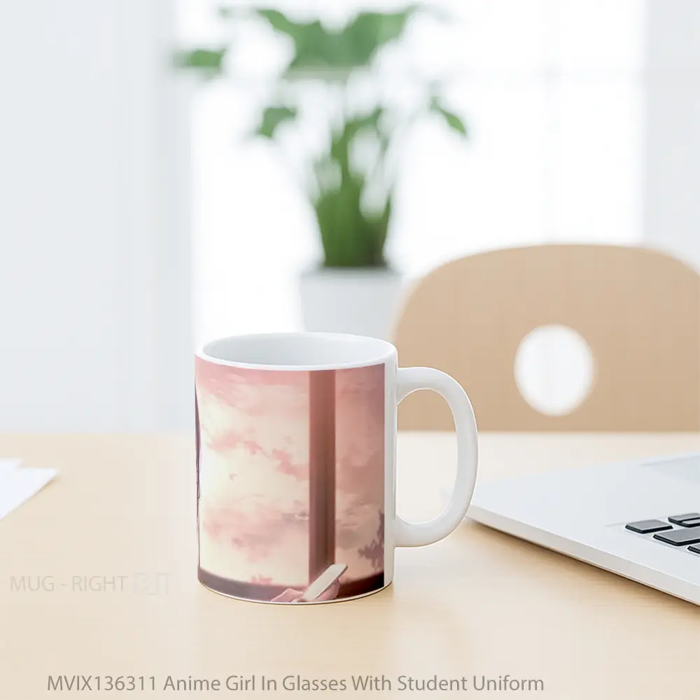 Mug Anime Girl In Glasses With Student Uniform Cangkir Anime - All-side / Desain