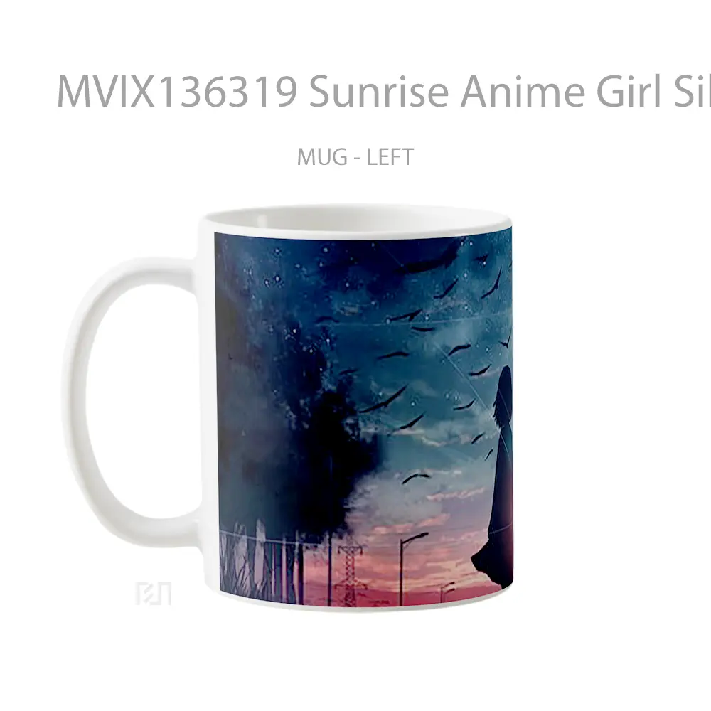 Mug Sunrise Anime Girl Silhouette Scenery Cangkir Anime - All-side / Desain