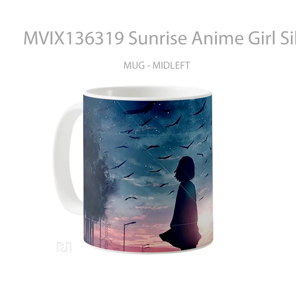 Mug Sunrise Anime Girl Silhouette Scenery Cangkir Anime - All-side / Desain