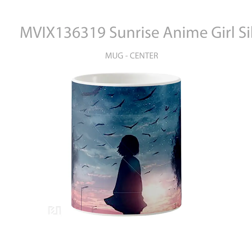 Mug Sunrise Anime Girl Silhouette Scenery Cangkir Anime