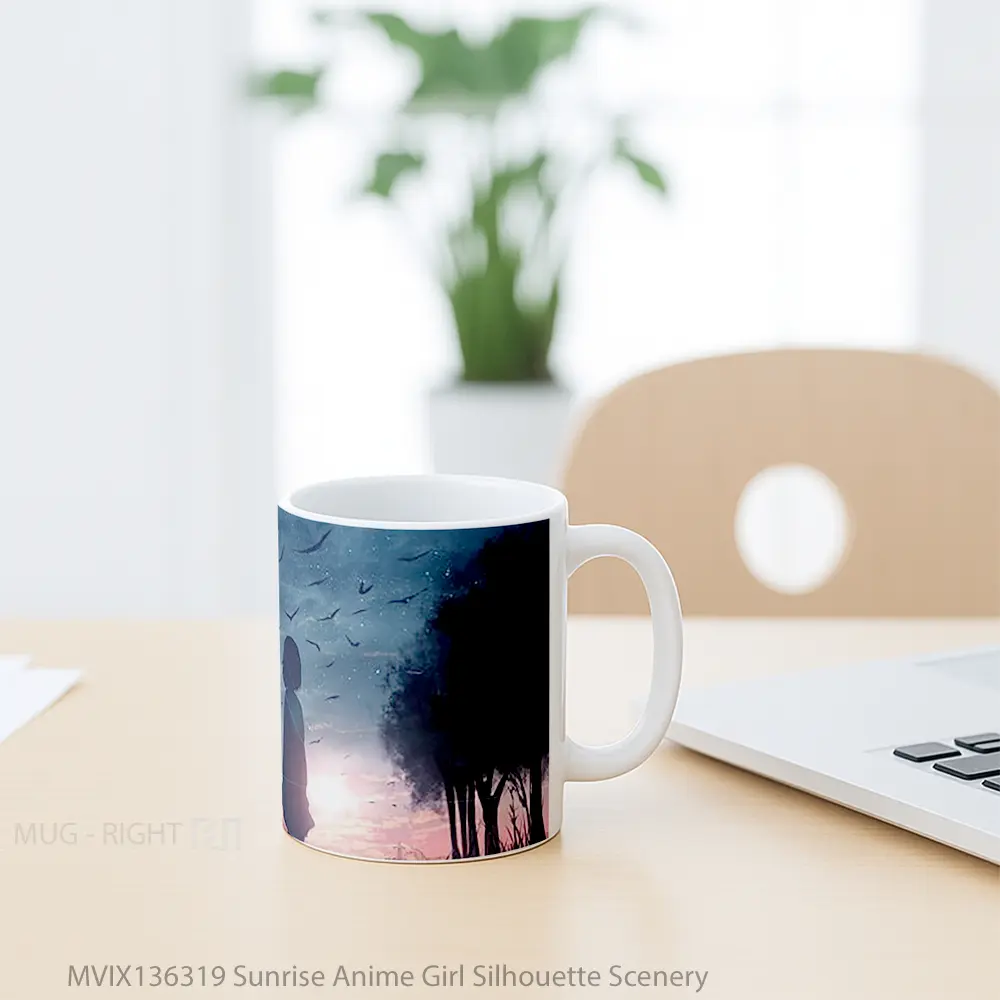 Mug Sunrise Anime Girl Silhouette Scenery Cangkir Anime - All-side / Desain