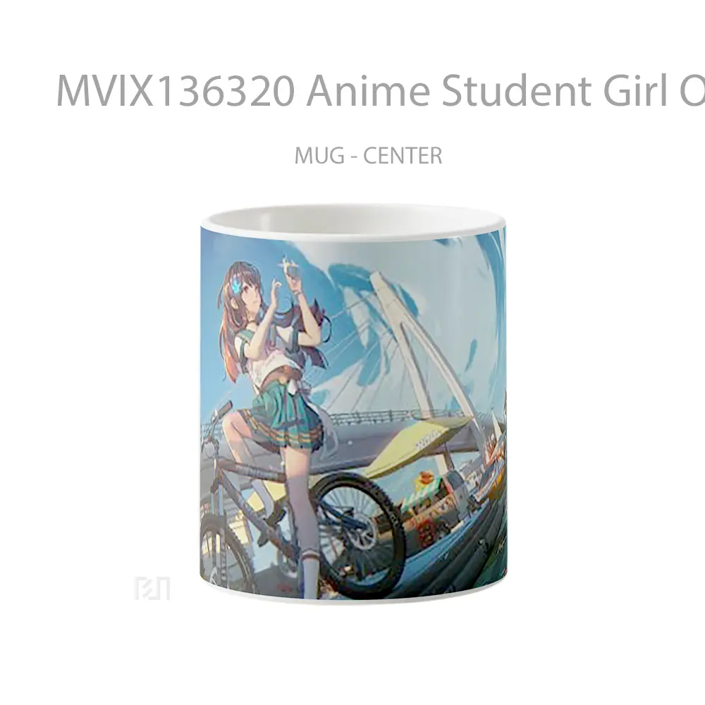 Mug Anime Student Girl On A Bicycle Cangkir Anime