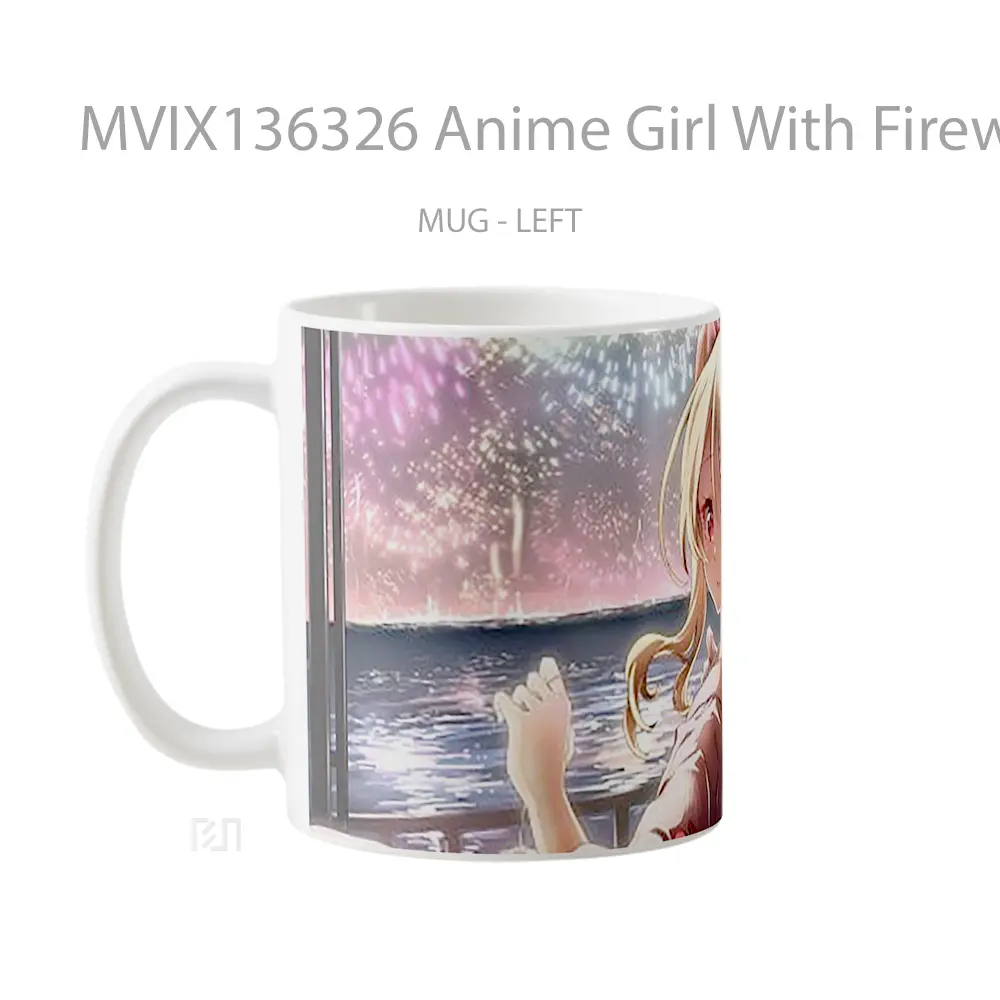 Mug Anime Girl With Fireworks Cangkir Anime - All-side / Desain