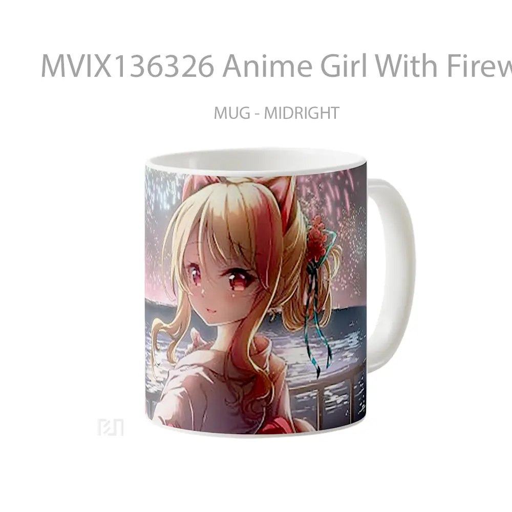 Mug Anime Girl With Fireworks Cangkir Anime - All-side / Desain