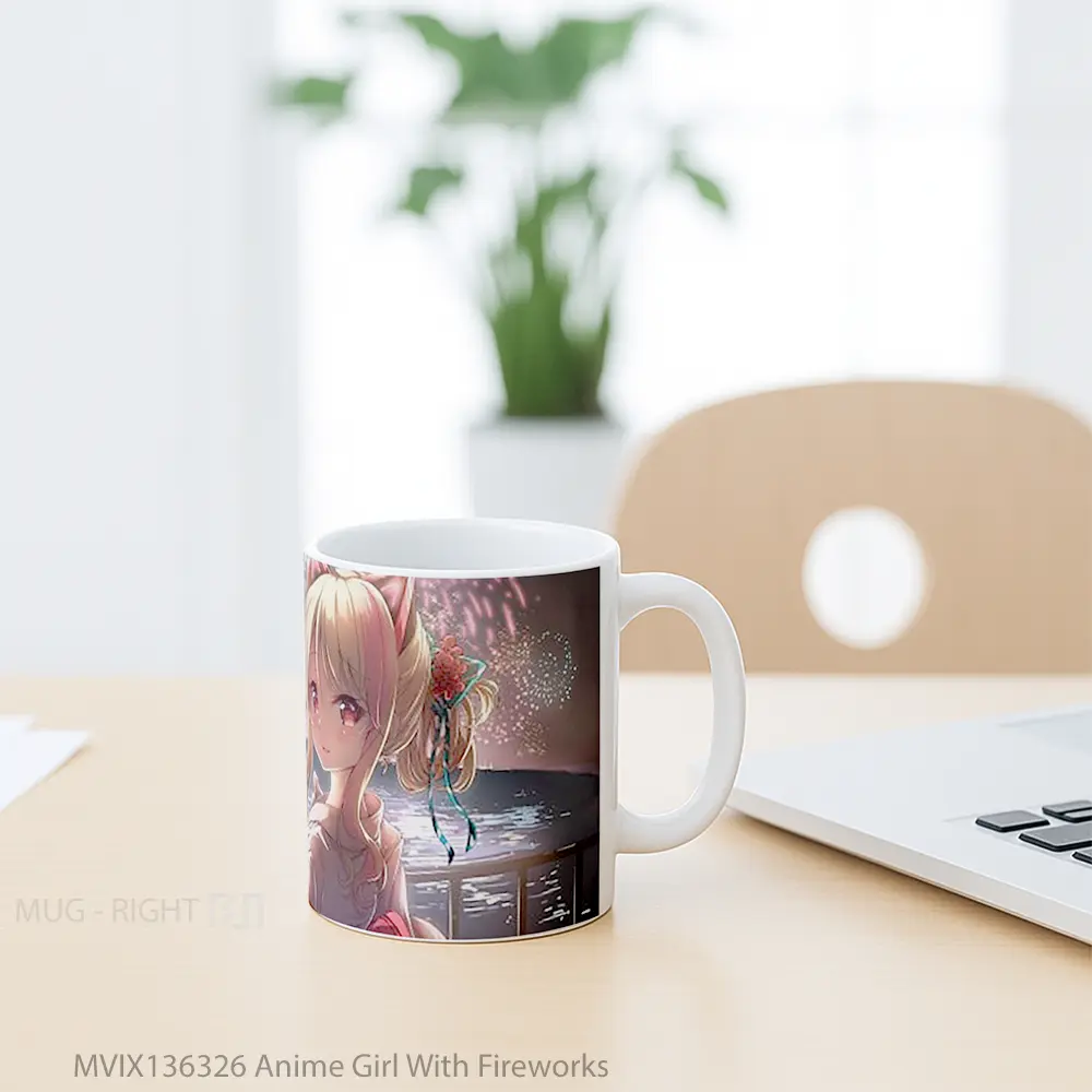 Mug Anime Girl With Fireworks Cangkir Anime - All-side / Desain