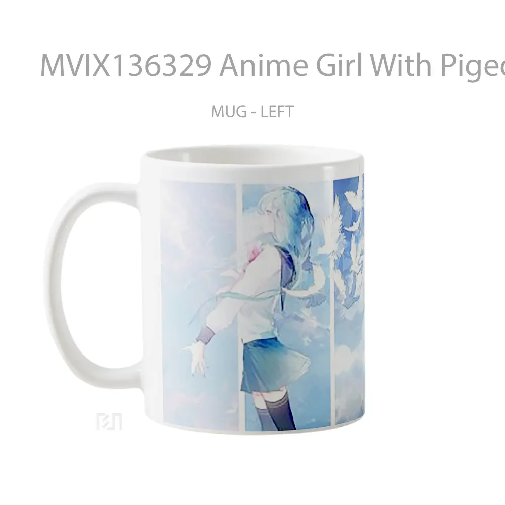 Mug Anime Girl With Pigeons Cangkir Anime - All-side / Desain