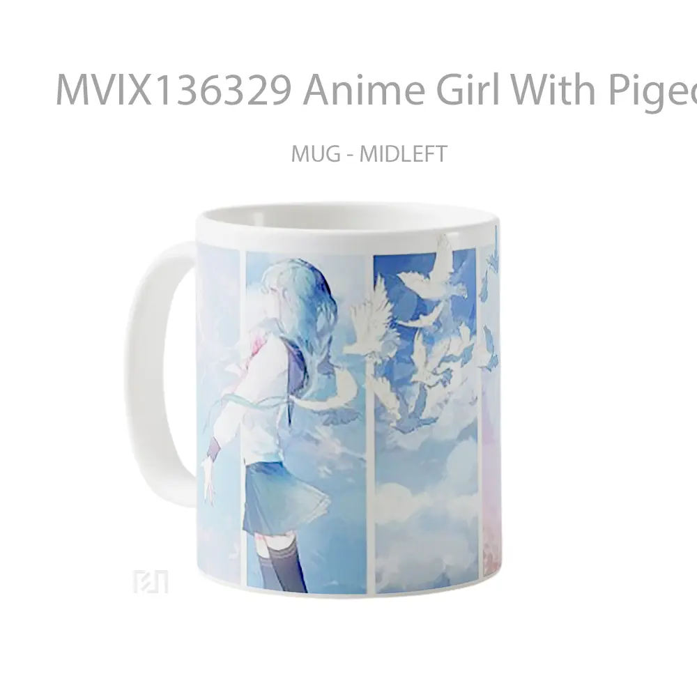 Mug Anime Girl With Pigeons Cangkir Anime - All-side / Desain