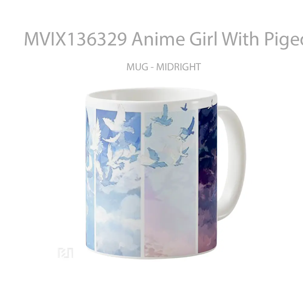 Mug Anime Girl With Pigeons Cangkir Anime - All-side / Desain