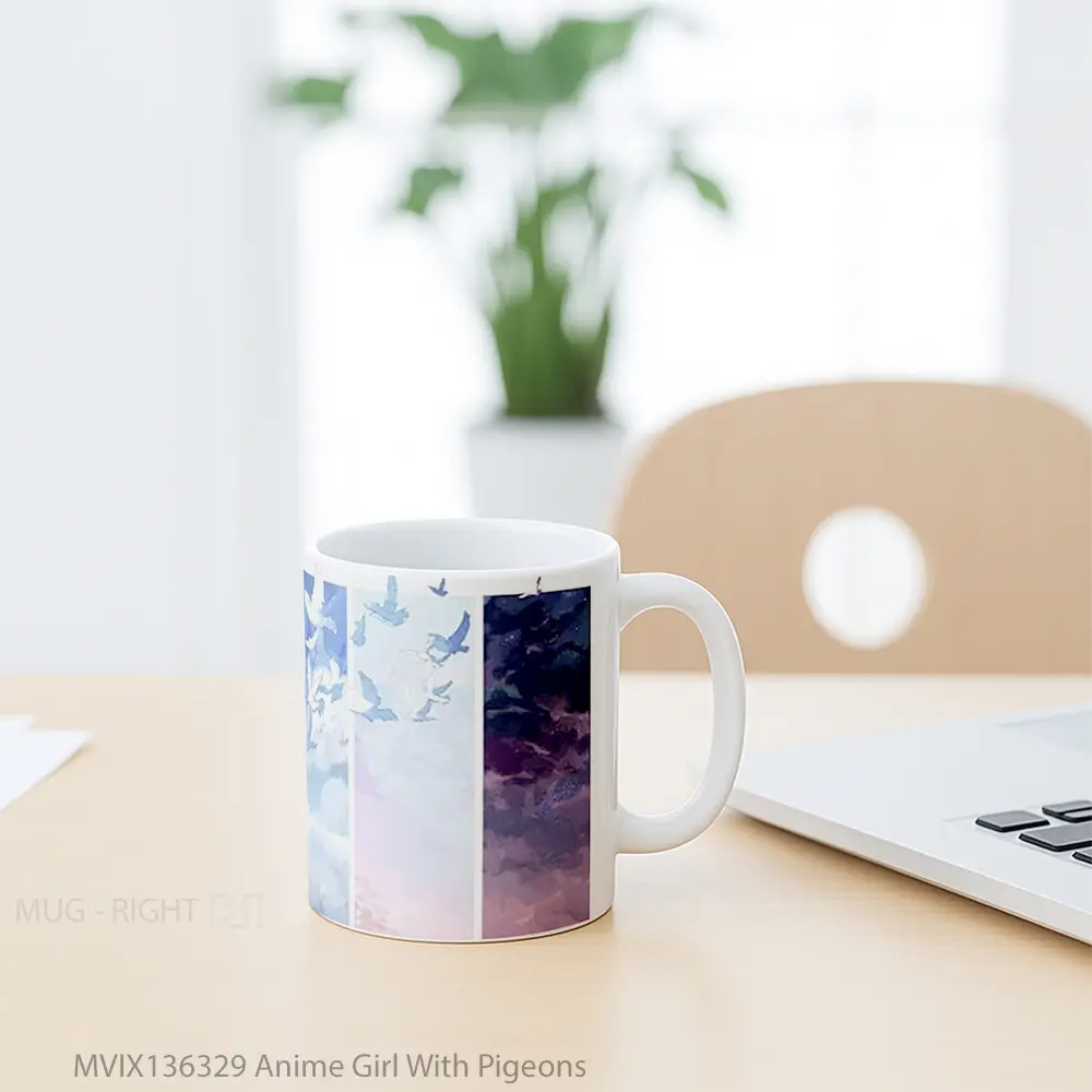 Mug Anime Girl With Pigeons Cangkir Anime - All-side / Desain