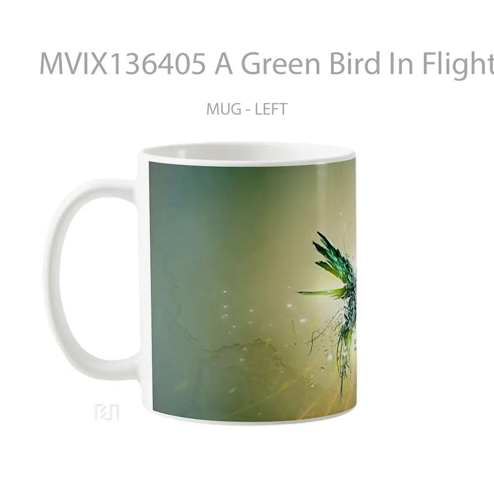 Mug A Green Bird In Flight Gelas Hewan Lucu - All-side / Desain