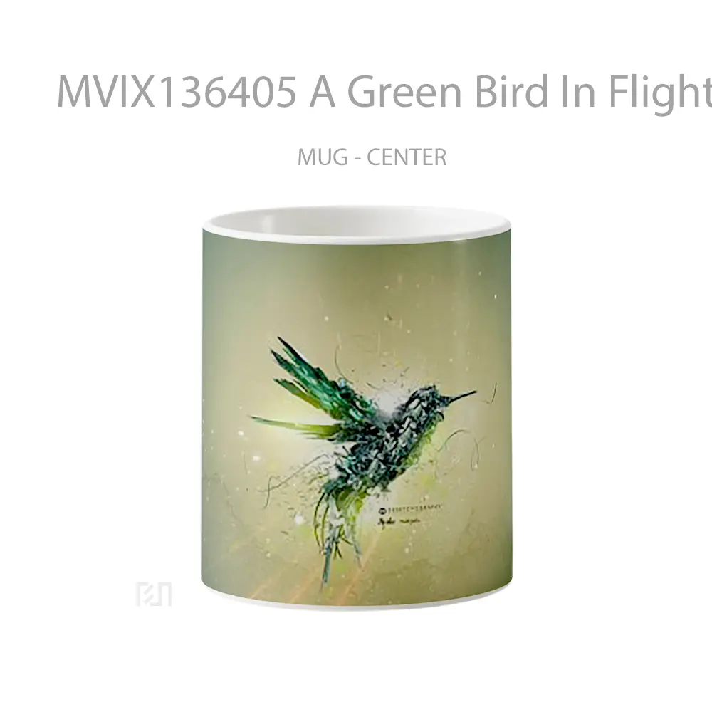Mug A Green Bird In Flight Gelas Hewan Lucu
