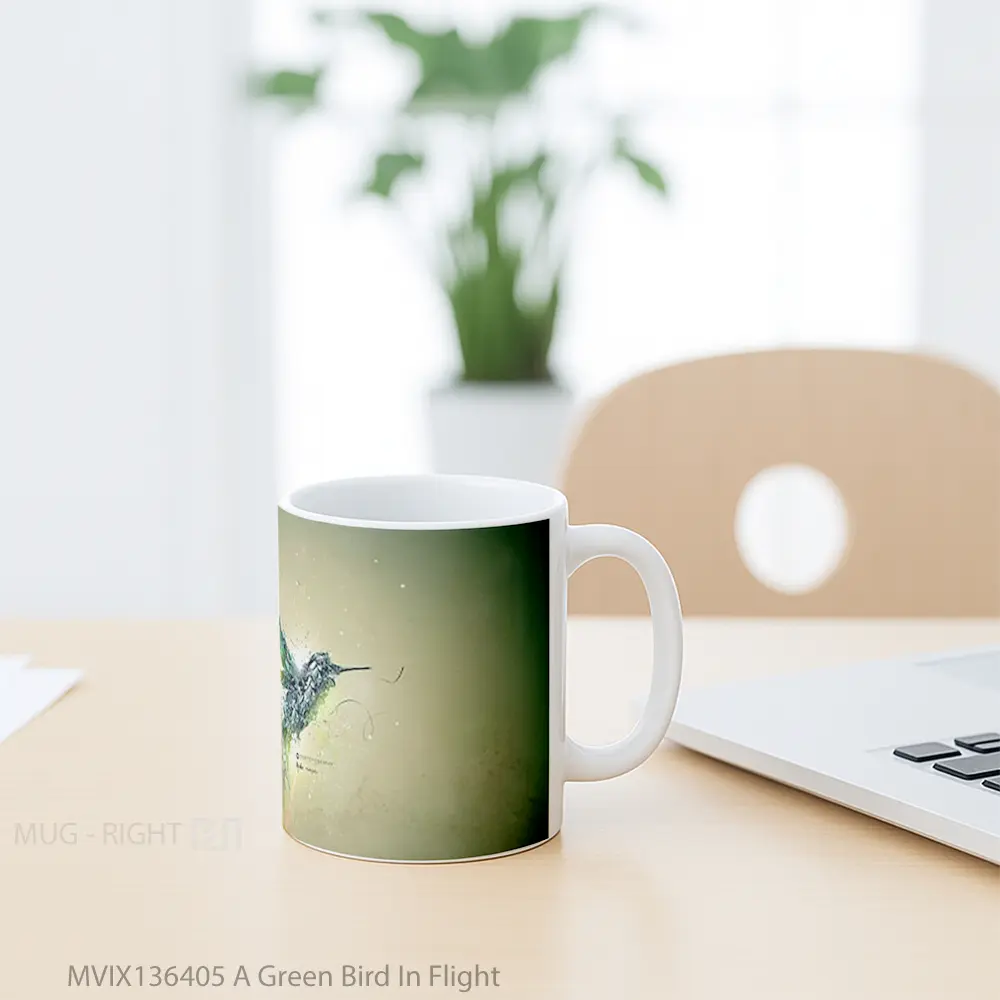 Mug A Green Bird In Flight Gelas Hewan Lucu - All-side / Desain