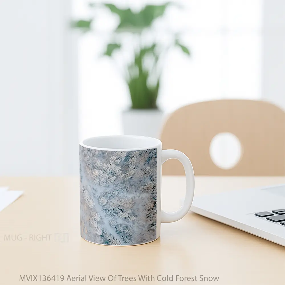Mug Aerial View Of Trees With Cold Forest Snow Gelas Pemandangan Alam - All-side / Desain